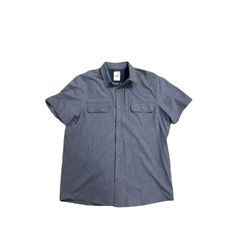 Solaris Men's Short Sleeve Button Shirt Blue/Gray/Denium‎ Large  Quick Dry